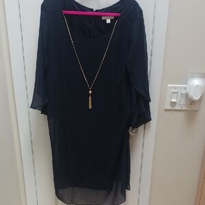 Dress Barn Black Long Sleeve Dress with Gold Necklace